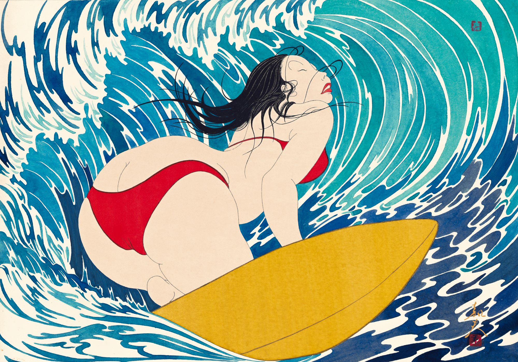 原画 波乗り美人